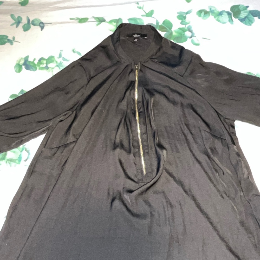 Ellos Women's Black Blouse with Partial Zipper Size Medium Excellent Condition